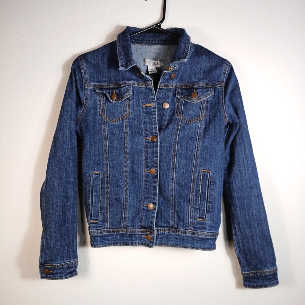 JUDY BLUE Dark Wash Blue Jean Jacket Womens Size‎ Small Original Denim BB30